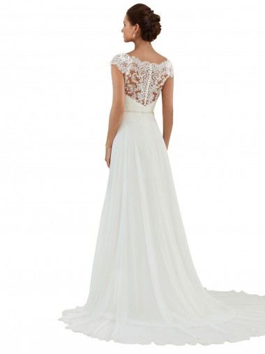 Avorio Linea A Barca Chiffona Classico Abiti da sposa Fabbrica