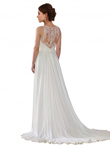 Avorio Linea A Illusione Sweep treno Chiffona Boho Abiti da sposa Fabbrica