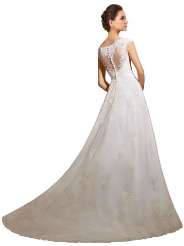 Avorio Linea A Illusione Tulle Pizzo Classico Abiti da sposa Fabbrica
