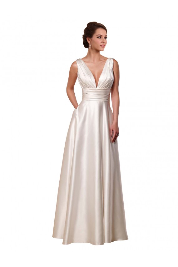 Avorio Linea A Scollatura a V Raso Abiti da sposa Fabbrica
