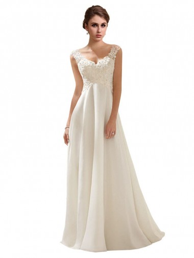 Avorio Linea A Scollatura a V Sweep treno Chiffona Pizzo Abiti da sposa Fabbrica