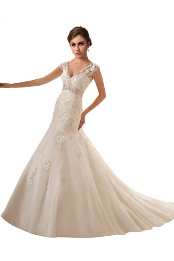 Avorio Linea A Scollatura a V Tulle Pizzo Abiti da sposa Fabbrica
