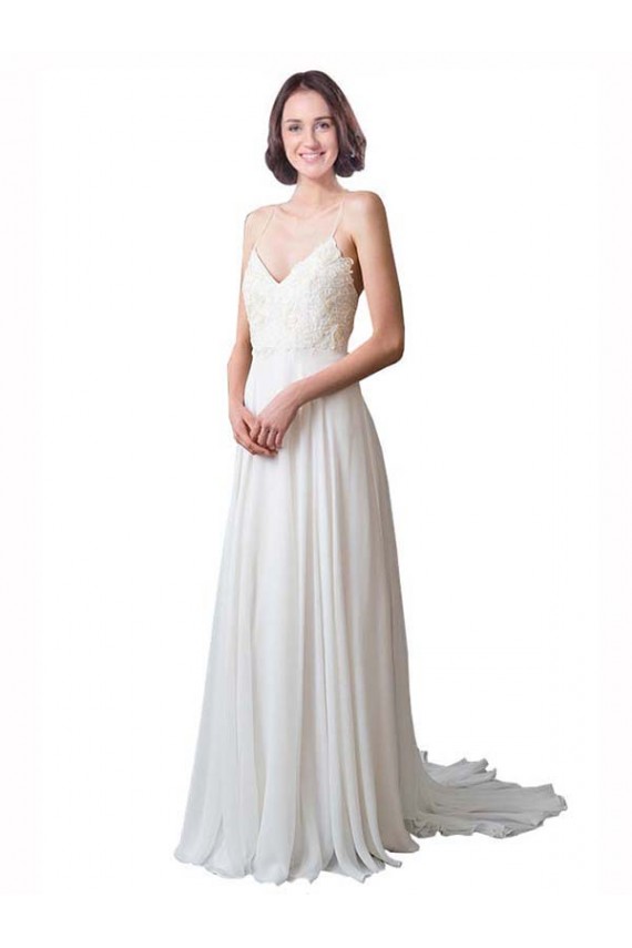 Avorio Linea A Sottili Scollatura a V Chiffona Pizzo Spiaggia Abiti da sposa Fabbrica