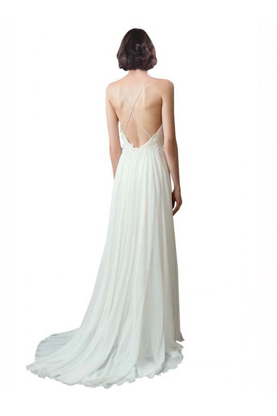 Avorio Linea A Sottili Scollatura a V Chiffona Pizzo Spiaggia Abiti da sposa Fabbrica