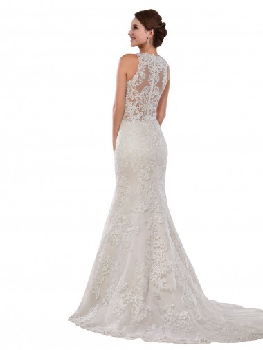 Avorio Stile sirena Alto Collo Pizzo Abiti da sposa Fabbrica