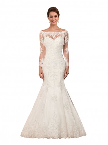 Avorio Stile sirena Barca Pizzo Abiti da sposa Fabbrica
