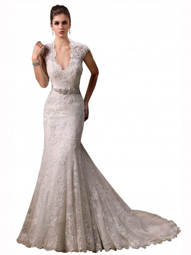 Avorio Stile sirena Capestro Scollatura a V Pizzo Abiti da sposa Fabbrica
