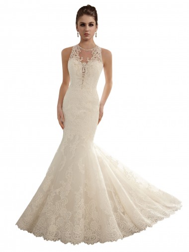 Avorio Stile sirena Illusione Pizzo Abiti da sposa Fabbrica