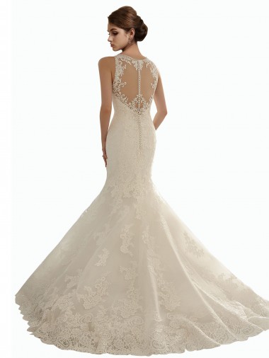 Avorio Stile sirena Illusione Pizzo Abiti da sposa Fabbrica