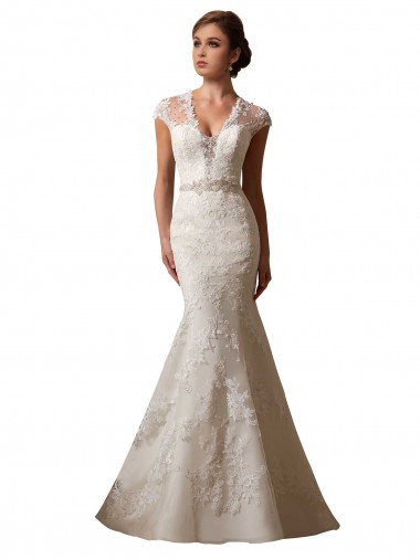 Avorio Stile sirena Illusione Scollatura a V Tulle Pizzo Abiti da sposa Fabbrica