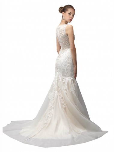 Avorio Stile sirena Illusione Sweep treno Tulle Pizzo Abiti da sposa Fabbrica