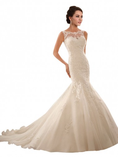 Avorio Stile sirena Illusione Tulle Pizzo Abiti da sposa Fabbrica