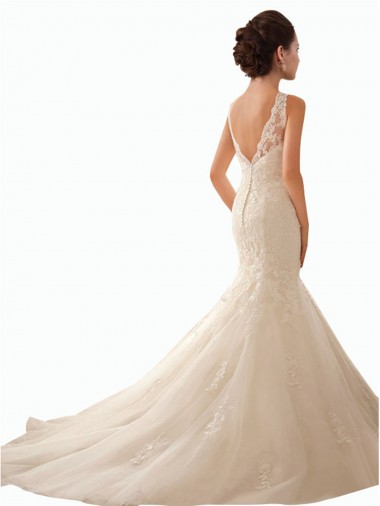 Avorio Stile sirena Illusione Tulle Pizzo Abiti da sposa Fabbrica