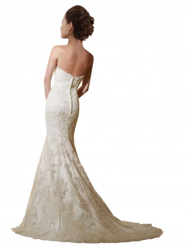 Avorio Stile sirena Innamorato Raso Pizzo Abiti da sposa Fabbrica