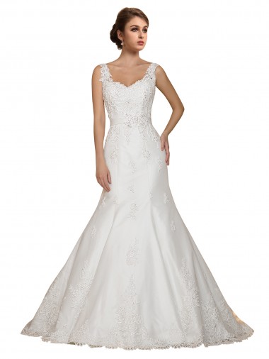 Avorio Stile sirena Scollatura a V Pizzo Abiti da sposa Fabbrica