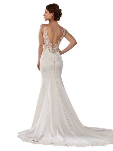 Avorio Stile sirena Scollatura a V Pizzo Crespo Elastico Abiti da sposa Fabbrica