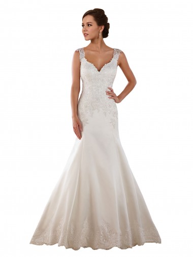 Avorio Stile sirena Scollatura a V Raso Classico Abiti da sposa Fabbrica