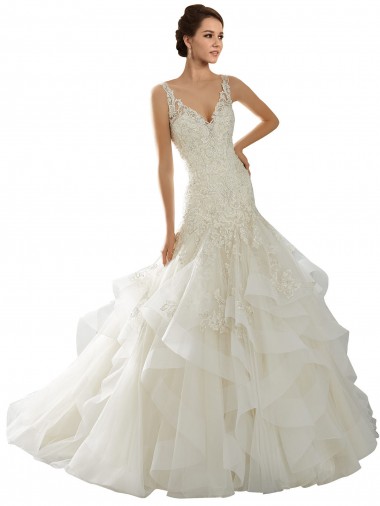 Avorio Stile sirena Scollatura a V Tulle Abiti da sposa Fabbrica