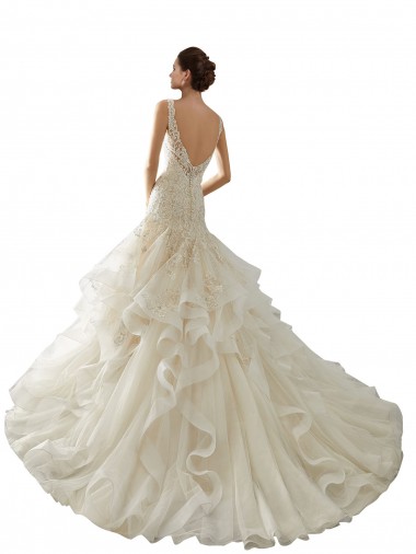 Avorio Stile sirena Scollatura a V Tulle Abiti da sposa Fabbrica