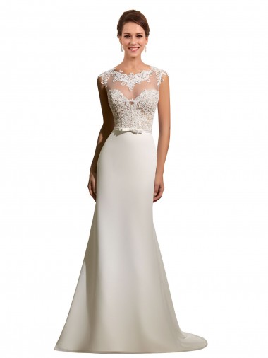 Avorio Tubino Illusione Chiffona Pizzo Abiti da sposa Fabbrica