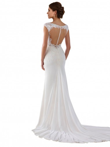 Avorio Tubino Scollatura a V Pizzo Crespo Elastico Abiti da sposa Fabbrica