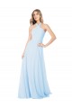 Azzurro cielo Linea A Capestro Alto Collo Chiffona Lunga Abiti da damigella donore Fabbrica