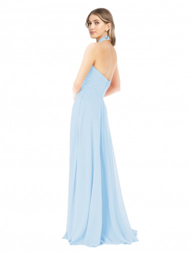 Azzurro cielo Linea A Capestro Alto Collo Chiffona Lunga Abiti da damigella donore Fabbrica