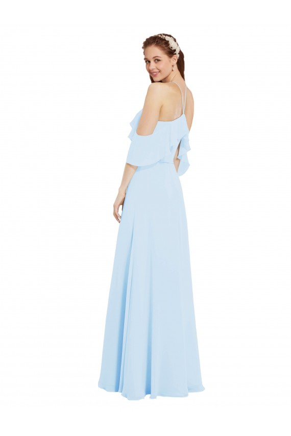 Azzurro cielo Linea A Capestro Chiffona Lunga Abiti da damigella donore Fabbrica