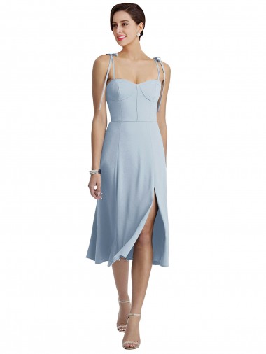 Azzurro cielo Linea A Innamorato Midi Crespo Elastico Corto Abiti da damigella donore / Abiti da ballo / Abiti da cocktail Fabbrica