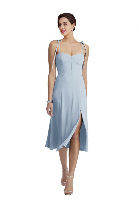 Azzurro cielo Linea A Innamorato Midi Crespo Elastico Corto Abiti da damigella donore / Abiti da ballo / Abiti da cocktail Fabbrica