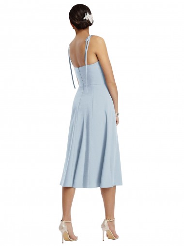 Azzurro cielo Linea A Innamorato Midi Crespo Elastico Corto Abiti da damigella donore / Abiti da ballo / Abiti da cocktail Fabbrica
