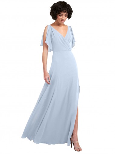 Azzurro cielo Linea A Scollatura a V Chiffona Lunga Abiti da damigella donore Fabbrica
