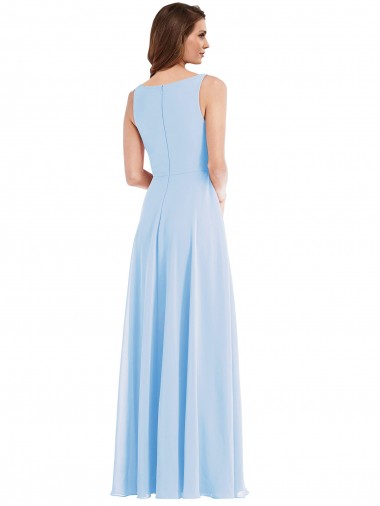 Azzurro cielo Linea A Scollatura a V Chiffona Lunga Abiti da damigella donore Fabbrica