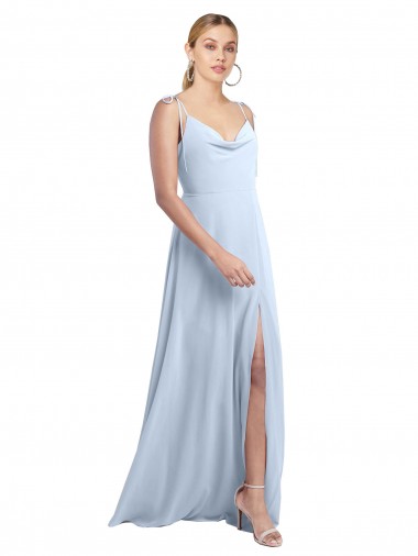 Azzurro cielo Linea A Sottili Cappuccio Chiffona Lunga Abiti da damigella donore Fabbrica