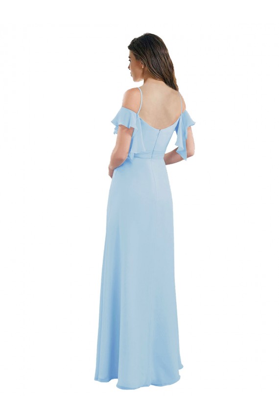 Azzurro cielo Linea A Sottili Innamorato Chiffona Lunga Abiti da damigella donore Fabbrica