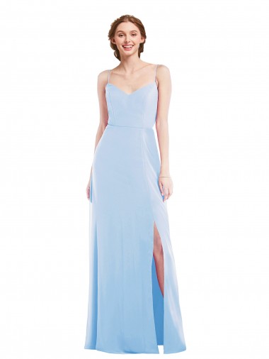 Azzurro cielo Linea A Sottili Scollatura a V Chiffona Lunga Formali Abiti da damigella donore / Abiti da sera Fabbrica