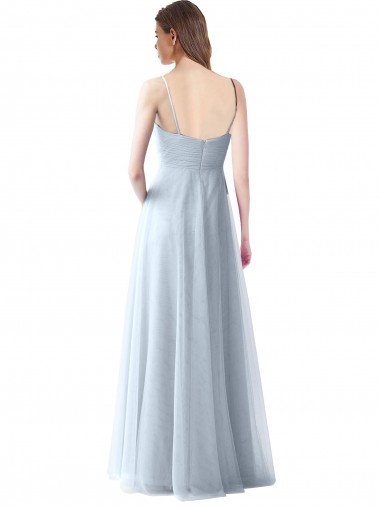 Azzurro cielo Linea A Sottili Scollatura a V Tulle Lunga Abiti da damigella donore Fabbrica