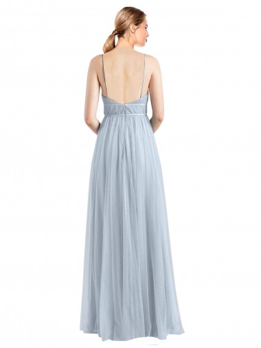 Azzurro cielo Linea A Sottili Scollatura a V Tulle Lunga Abiti da damigella donore Fabbrica