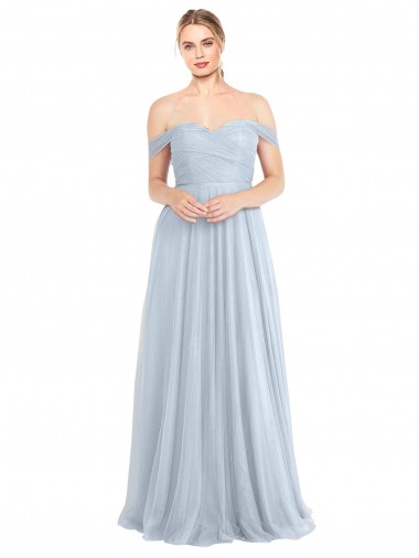 Azzurro cielo Linea A Tulle Lunga Abiti da damigella donore Fabbrica