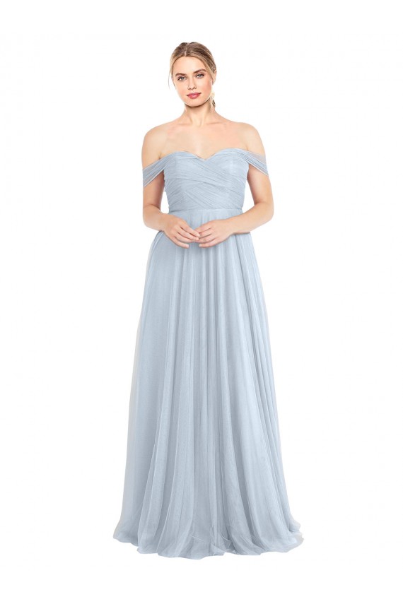 Azzurro cielo Linea A Tulle Lunga Abiti da damigella donore Fabbrica