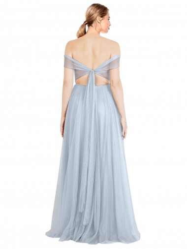 Azzurro cielo Linea A Tulle Lunga Abiti da damigella donore Fabbrica