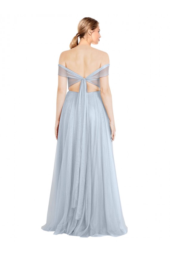 Azzurro cielo Linea A Tulle Lunga Abiti da damigella donore Fabbrica