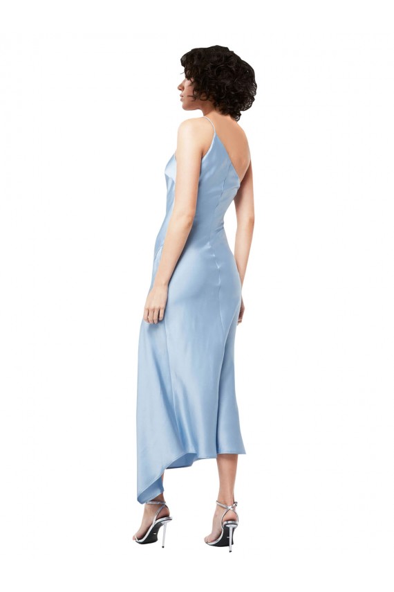 Azzurro cielo Linea A Una spalla Midi Raso Setoso Corto Abiti da damigella donore / Abiti da sera / Abiti da cocktail Fabbrica