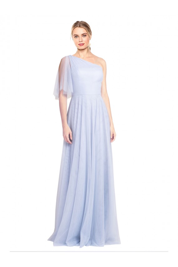 Azzurro cielo Linea A Una spalla Tulle Lunga Abiti da damigella donore Fabbrica