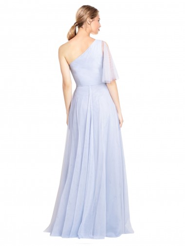 Azzurro cielo Linea A Una spalla Tulle Lunga Abiti da damigella donore Fabbrica