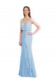 Azzurro cielo Stile sirena Sottili Scollatura a V Chiffona Lunga Abiti da damigella donore Fabbrica
