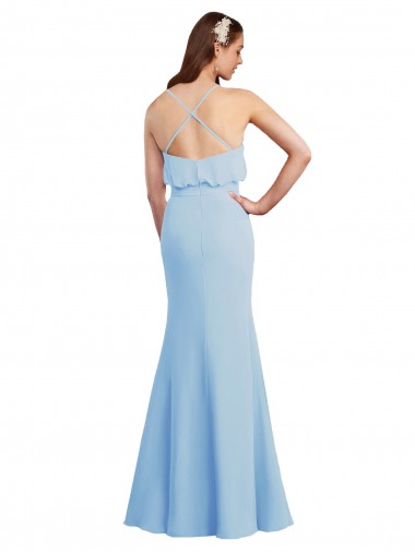 Azzurro cielo Stile sirena Sottili Scollatura a V Chiffona Lunga Abiti da damigella donore Fabbrica