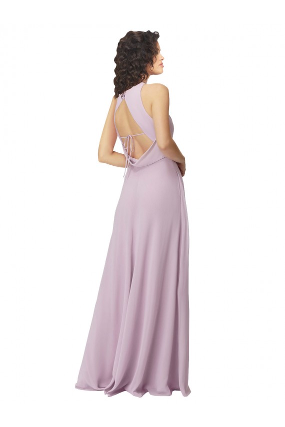 Bagliore rosa Linea A Capestro Alto Collo Chiffona Lunga Abiti da damigella donore Fabbrica