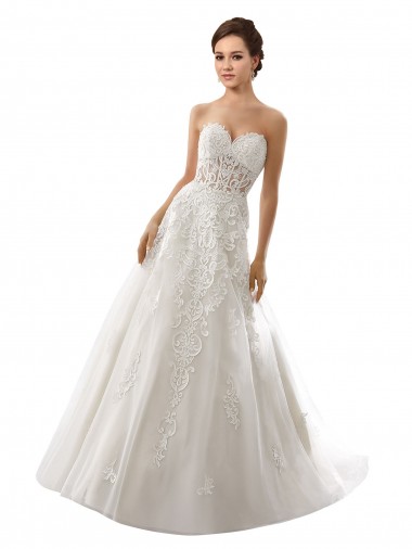 Bianco Linea A Innamorato Tulle Pizzo Abiti da sposa Fabbrica