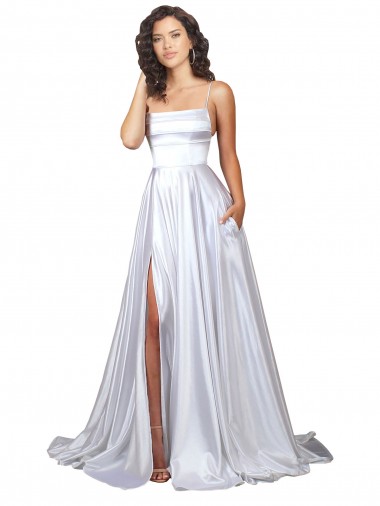 Bianco Linea A Sottili Raso Elastico Semplice Spiaggia Abiti da sposa Fabbrica